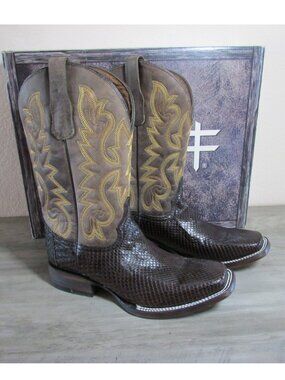 Circle G Corral Men's Python Embroidery Square Toe Boots Brown L6192